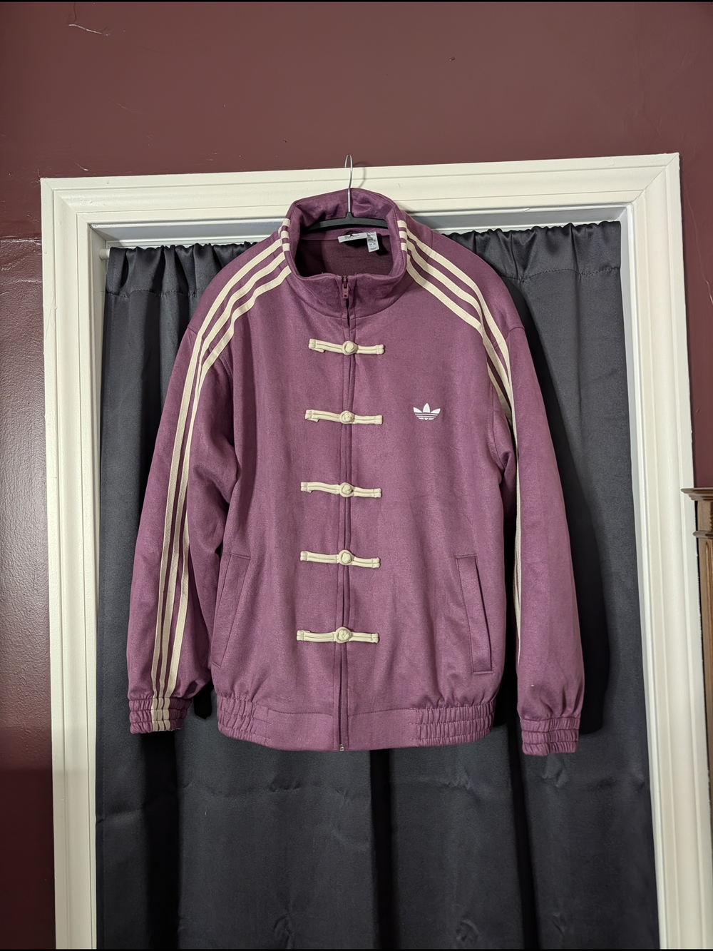 adidas Maroon Track Jacket with Cream Stripes